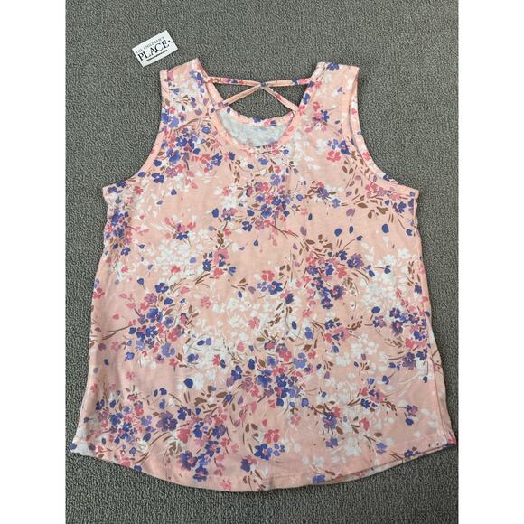NWT Children's Place Tank Top Pink Floral Girls Size XL (14) - Picture 2 of 3